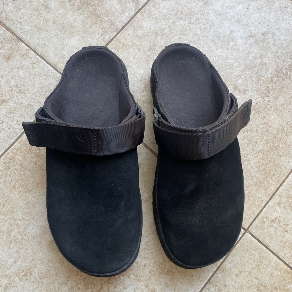 Black Suede Slip-On Sandals